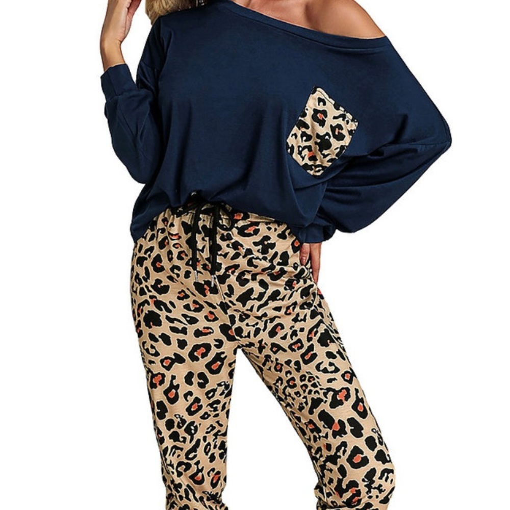Navy blue leopard loungewear